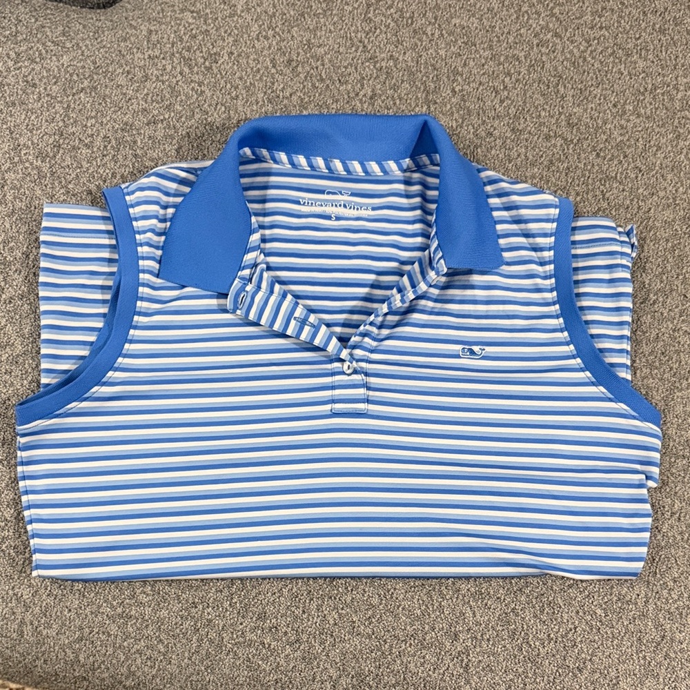 Vineyard Vines Blue and White Sleeveless Golf Polo
